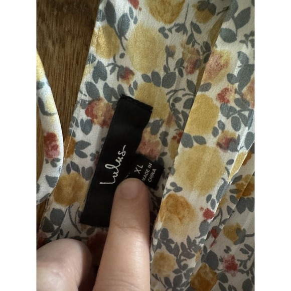 Lulus Express Yourself Yellow Floral Print Satin Babydoll Dress XL V-Neck/Back - Picture 4 of 15